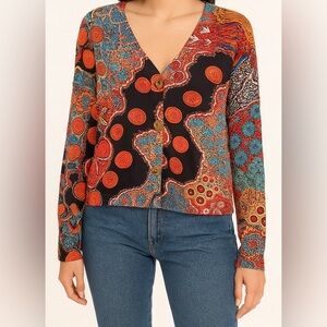 Made With Love‎ Abstract Print Top Cardigan Art to Wear Boho Indie Medium NWT